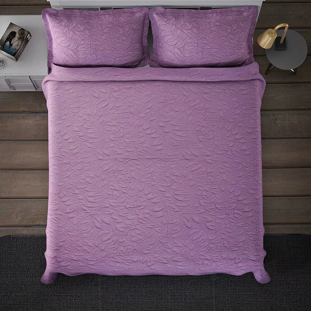 Mauve 3D Pinsonic Embossed Pattern Quilt with 2 Shams Queen (Microfiber)
